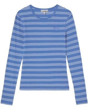 Ganni Striped Long-Sleeve Top - Blue
