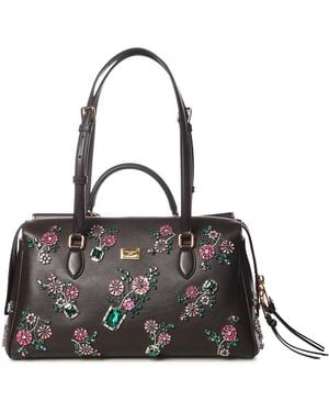 Dolce & Gabbana Floral Embellished Shoulder Bag - Black