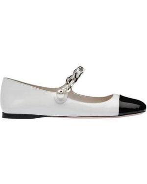 Miu Miu Patent Leather Ballerina Court Shoes - White