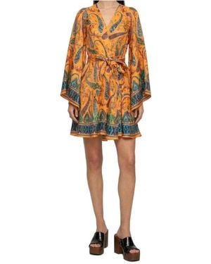 Etro Paisley Tie-Waist Silk Dress - Yellow
