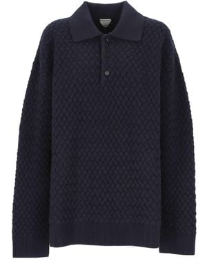 Bottega Veneta Intrecciato Knitted Polo Jumper - Blue