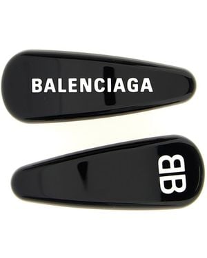 Balenciaga Logo Detailed Two Hair Clips - Black