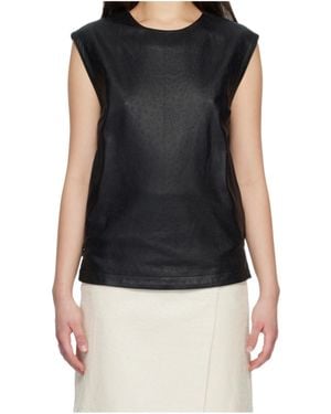 Loulou de Saison Fiza Ostrich-Effect Leather Top - Black