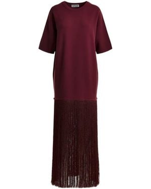 Essentiel Antwerp Burgundy Mini Dress With Fringed Hemline - Red