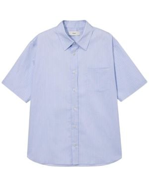 DUNST Oversized Striped Short Sleeve Shirt - Blue