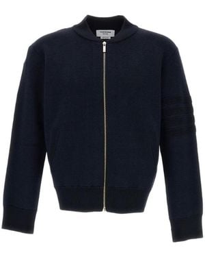Thom Browne 4-Bar Ottoman Milano-Stitch Zipped Bomber Jacket - Blue