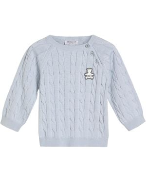 Brunello Cucinelli Cotton Cable Knit Baby Bernie Sweater - Blue