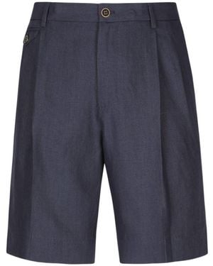 Dolce & Gabbana Pleat-Detail Linen Shorts - Blue