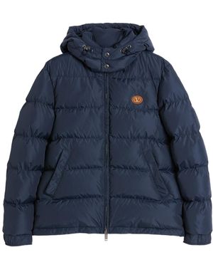 Valentino Zip-Up Hooded Down Jacket - Blue
