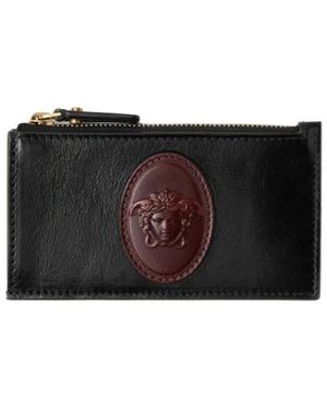 Versace Roomy Leather Zip Card Holder - Black