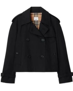Burberry Cropped Gabardine Mayfair Trench Jacket - Black