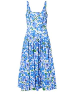 Carolina Herrera Floral Cotton-Blend Midi Dress - Blue