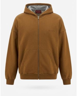 Gucci Embroidered Hooded Jersey Sweatshirt - Brown