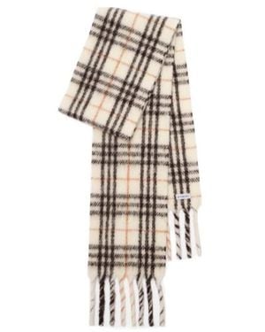 Burberry Narrow Check Alpaca Wool Blend Scarf - White