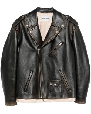 Miu Miu Nappa Leather Biker Jacket - Black