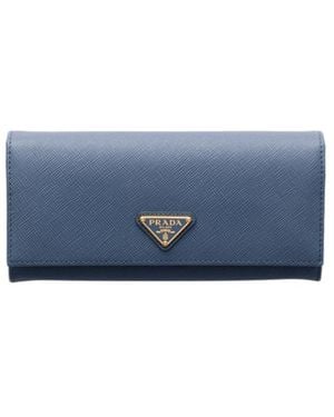 Prada Large Saffiano Leather Wallet - Blue