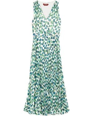 Max Mara Graphic-Print Pleated Midi Dress - Green
