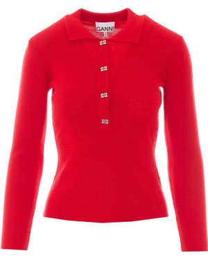 Ganni Ribbed Knit Jumper - Red