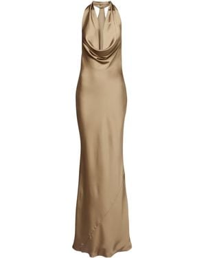 Norma Kamali Bias Draped Halterneck Satin Gown - Natural