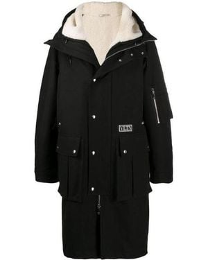 Valentino Drawstring-Hood Shearling Coat - Black