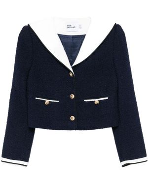 Self-Portrait Boucle Contrast Collar Jacket - Blue