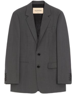 Valentino Single-Breasted Bowling-Collar Blazer - Grey