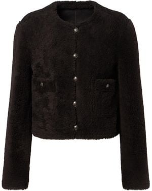 Dorothee Schumacher Crew Neck Long Sleeve Leather Jacket - Black