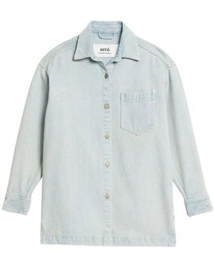 Ami Paris Logo-Print Denim Overshirt - Blue