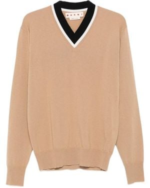 Marni V-Neck Wool Jumper - Natural
