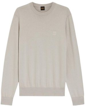 BOSS Long-Sleeved Crew Neck Knit Jumper - White