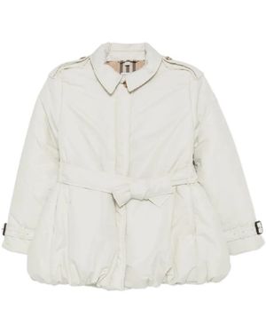 Burberry Belted Bubble-Hem Coat - White