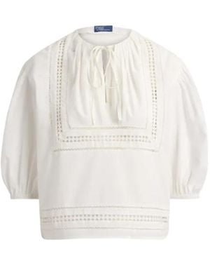 Polo Ralph Lauren Tie-Neck Broderie-Anglaise Blouse - White