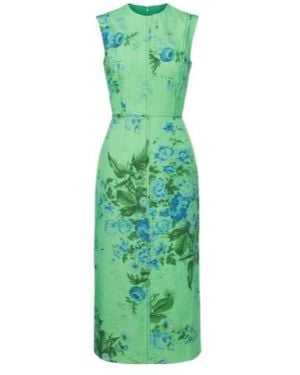 Erdem Floral Linen Midi Dress - Green