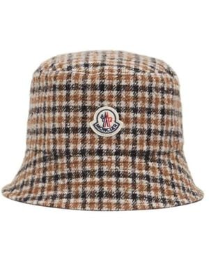 Moncler Reversible Wool Blend Check Bucket Hat - White