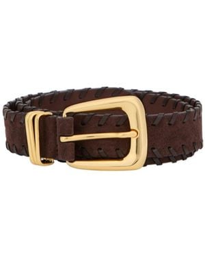 Veronica Beard Contrast Trim Leather Belt - White