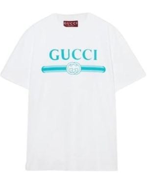 Gucci Logo Printed Crewneck Jersey T-Shirt - White