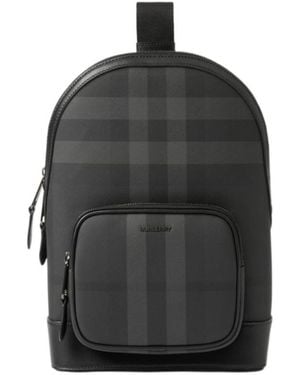 Burberry Checked Logo Plaque Messenger Bag - Black