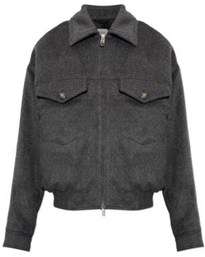 Versace Flap-Pocket Zip Wool Jacket - Grey