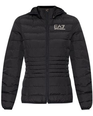 EA7 Logo-Printed Zipped Puffer Jacket - Blue