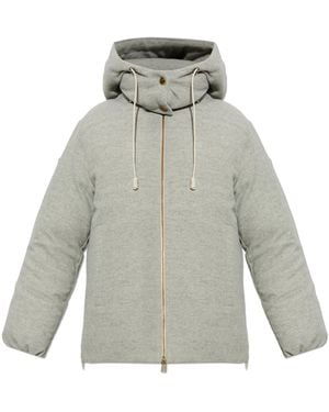 Moncler Vivante Hooded Wool Cashmere Short Down Jacket - Grey