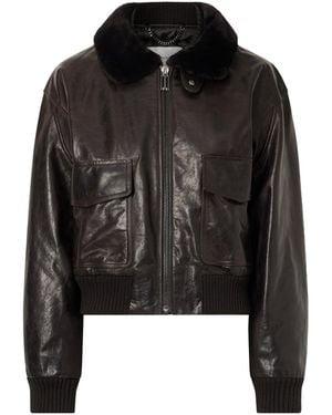Victoria Beckham Aviator Shearling-Trimmed Leather Jacket - Black