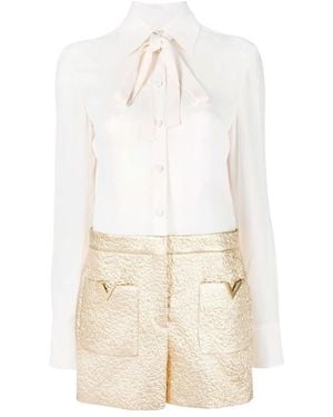 Valentino Pussy-Bow Long-Sleeved Jumpsuit - White