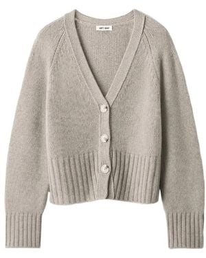 Soft Goat Button V-Neck Cashmere Cardigan - Gray