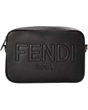 Fendi Logo-Embossed Shoulder Bag - Black