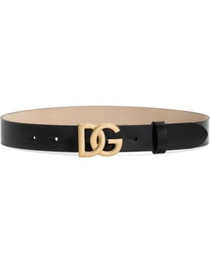 Dolce & Gabbana Dg-Logo Patent Leather Belt - White