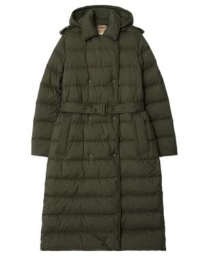 Burberry Long Nylon Hooded Puffer Coat - Green