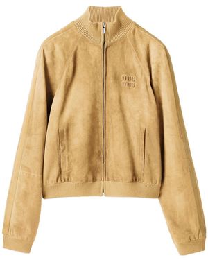 Miu Miu Waxed Suede Jacket - Natural