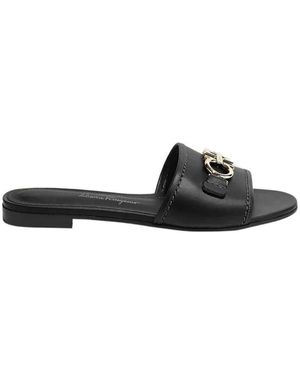 Ferragamo Rhodes Leather Slides - Black