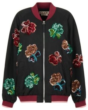Marni Satin Jacket With Sequin Flowers - Green