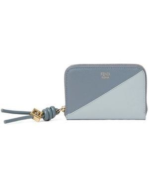 Fendi Ff Diamonds Zipper Around Mini - Blue